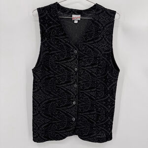 90s Y2K Black Burnout Velvet Vest Whimsigoth Regency Vintage Size M-L